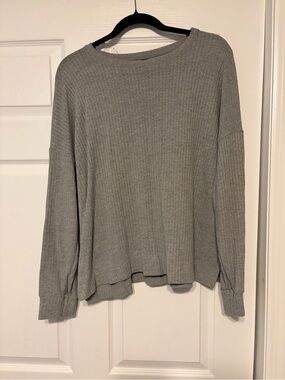 PixieLane Waffle Knit Long Sleeve Top Heather Gray Women’s Relaxed Fit